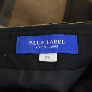 BLUE LABEL CRESTBRIDGE チェック柄フレアスカート ひざ丈 タック 38 ベージュ グレー