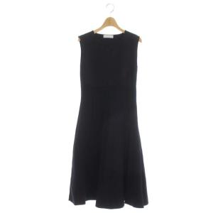 20SS ニットワンピース フレア ロング 38 紺 ネイビー
