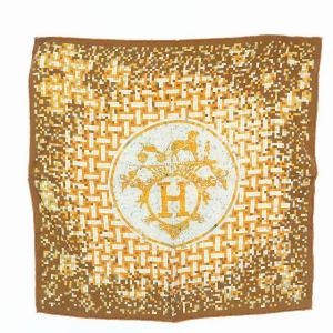 HERMES スカーフ プチカレ45 MOSAIQUE AU 24 シルク オレンジ