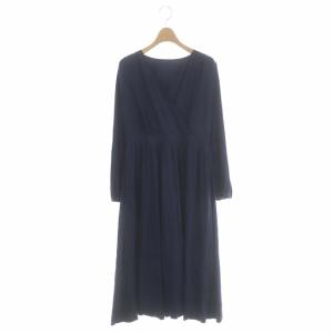20AW カットソーカシュクールワンピース フレア ロング 長袖 36 ネイビー