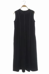 21SS ベルテッドジャージワンピース ロングワンピース ノースリーブ フレア 36 ブラック