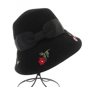 kate spade new york ハット 帽子 リボン 刺繍フェルト 花柄 ウール ブラック