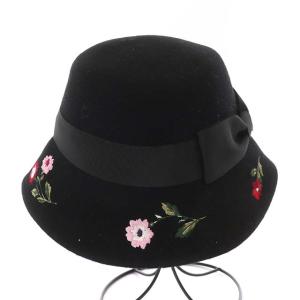 kate spade new york ハット 帽子 リボン 刺繍フェルト 花柄 ウール ブラック