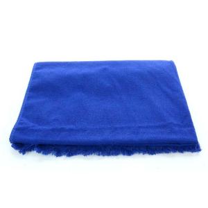 HERMES ドラップ ブランケット ロゴ刺繍 フリンジ ブルー