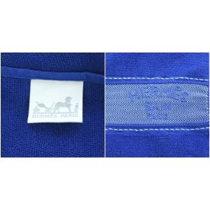 HERMES ドラップ ブランケット ロゴ刺繍 フリンジ ブルー