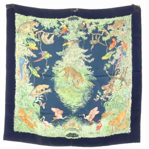 HERMES カレ90 EQUATEUR 赤道直下 スカーフ アニマル柄 紺