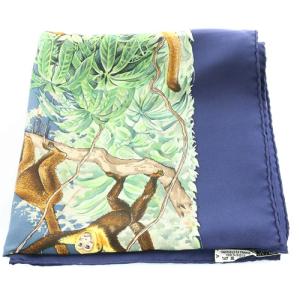 HERMES カレ90 EQUATEUR 赤道直下 スカーフ アニマル柄 紺