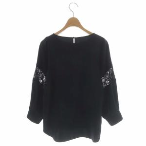 ANAYI 20SS ダブルクロスソデレースブラウス バルーンスリーブ レース 36 ネイビー