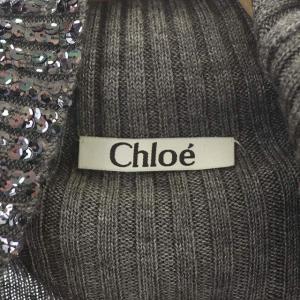 Chloe フード付きニットカーディガン 長袖 スパンコール ウール グレー