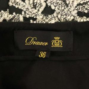 Drawer フラワージャガードロングワンピース 半袖 Vネック 花柄 36 黒 白 ブラック ホワイト