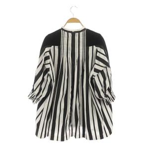 sacai ニット コットンポプリンプルオーバー ストライプ 七分袖 3 ブラック ホワイト