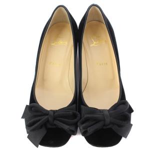 Christian Louboutin パンプス スクエアトゥ チャンキーヒール リボン 37.5 ブラック