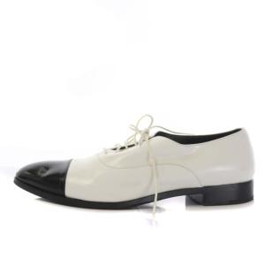 PRADA ポインテッドトゥシューズ オックスフォード レースアップ バイカラー レザー 37 ホワイト ブラック