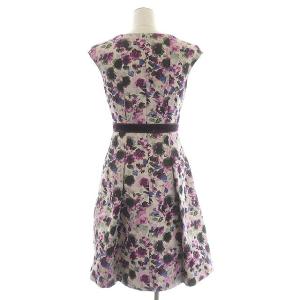 ANAYI フラワージャガードワンピース フレア タック ひざ丈 ノースリーブ 36 ライトパープル