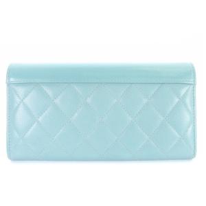 CHANEL マトラッセ キャビアスキン ココマーク フラップ長財布 キルティング  ブルー