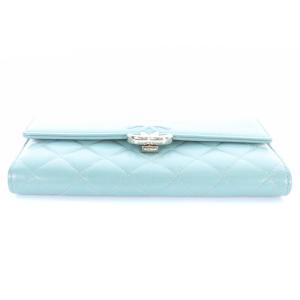 CHANEL マトラッセ キャビアスキン ココマーク フラップ長財布 キルティング  ブルー