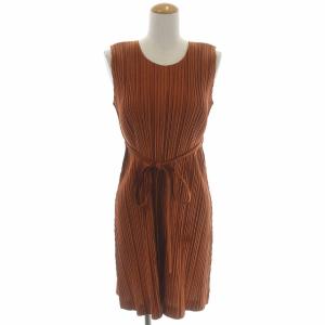 イッセイミヤケ ノースリーブ プリーツワンピース ひざ丈 3 茶