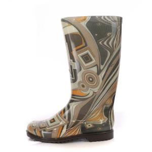 Emilio Pucci プッチ柄PVCレインブーツ 雨靴 長靴 38 グレー ベージュ オレンジ