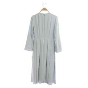 CELFORD ワンピース 長袖 プリーツ 膝丈 バックサテン クルーネック 34 水色 ライトブルー