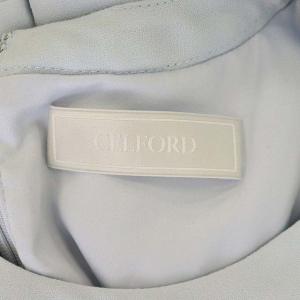 CELFORD ワンピース 長袖 プリーツ 膝丈 バックサテン クルーネック 34 水色 ライトブルー