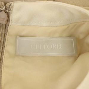 CELFORD ワンピース 長袖 プリーツ ロング バックサテン クルーネック 34 ベージュ