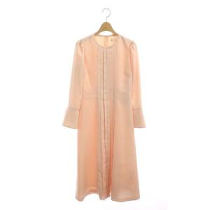 ワンピース 長袖 プリーツ 膝丈 バックサテン クルーネック 36 ピンク