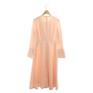 CELFORD ワンピース 長袖 プリーツ 膝丈 バックサテン クルーネック 36 ピンク