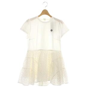 21SS LACE TOP カットソー チュニック 半袖 ギャザー 切替 36 ホワイト