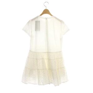 BORDERS at BALCONY 21SS LACE TOP カットソー チュニック 半袖 ギャザー 切替 36 ホワイト