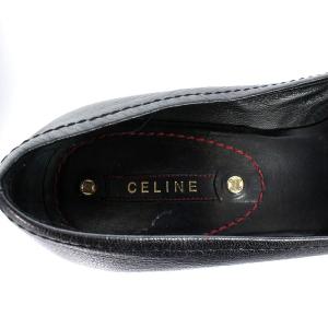 CELINE トリオンフ パンプス オープントゥ チャンキーヒール レザー 38.5 ブラック