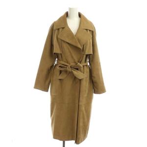 ラムレザートレンチコート アウター スエード 羊革 ロング リボンベルト付き 38 キャメル
