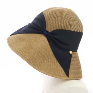 Athena New York ペーパーハット つば広帽子 ベージュ ネイビー