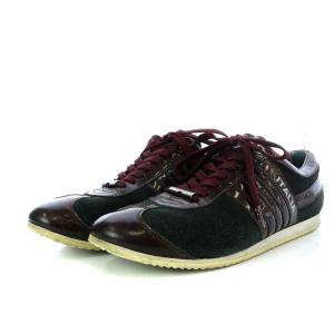 DOLCE&GABBANA ラインスニーカー ローカット エナメル スエード 7  ブラック ボルドー