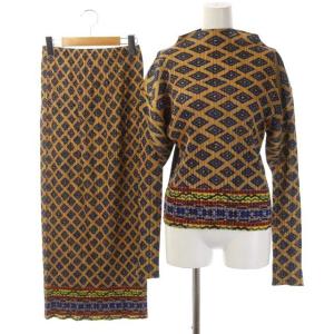 セットアップ 総柄 プリーツ カットソー ロングスカート 3 ブラウン