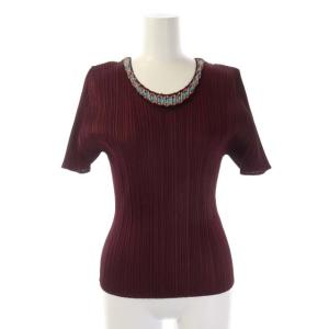 PLEATS PLEASE ISSEY MIYAKE イッセイミヤケ セットアップ 刺繍プリーツカットソー フレアロングスカート 3 ボルドー