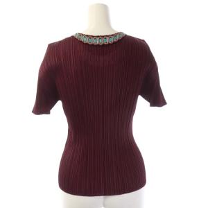 PLEATS PLEASE ISSEY MIYAKE イッセイミヤケ セットアップ 刺繍プリーツカットソー フレアロングスカート 3 ボルドー