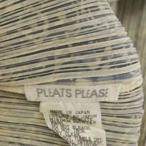 PLEATS PLEASE ISSEY MIYAKE 総柄プリーツワンピース ノースリーブ ロング 5 ライトベージュ ネイビー