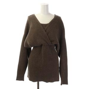 21AW カシュクールレイヤーニットトップス リブ セーター 長袖 アンゴラ混 ブラウン