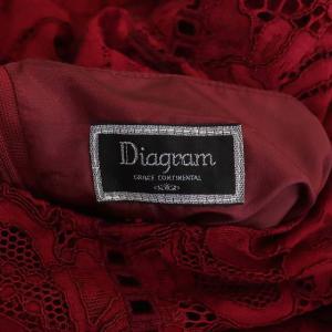 Diagram GRACE CONTINENTAL パッチワークレース ワンピース 膝丈 フレア フレンチスリーブ クルーネック 36 レッド