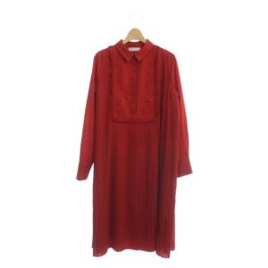 21AW Aラインプリーツワンピース 38 レッド