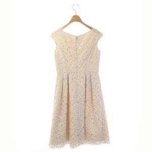 ANAYI ノースリーブ レースワンピース 花柄 フレア タック ミモレ丈 34 ライトピンク ピンクベージュ