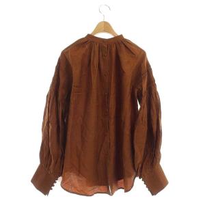 CASA FLINE スリーブタックブラウス 長袖 ギャザー バックボタン リネン混 F ブラウン