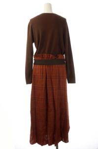 ADORE 19AW ヴィスコースチェックドッキングワンピース ロング ニット切替 長袖 ベルト付き 38 テラコッタオレンジ 茶 ブラウン