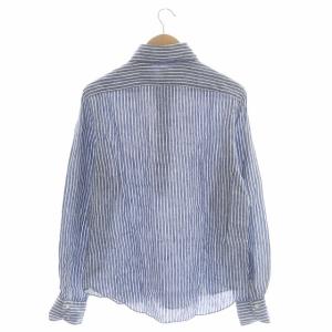 Finamore シャツ リネン ストライプ L ブルー