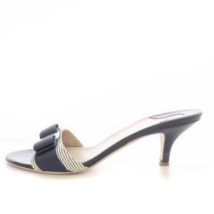 Salvatore Ferragamo ミュール ヴァラ リボン マリンボーダー 6.5 ネイビー