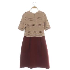 ANAYI アセテートナイロンスレッドガラワンピース 五分袖 ロング フレア 38 スモークピンク レッド