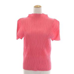 ISSEY MIYAKE トップス プリーツ 半袖 ショートスリーブ ハイネック ピンク