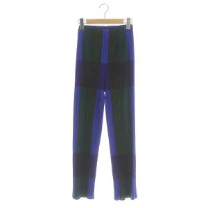 イッセイミヤケ チェックプリーツパンツ 2 緑 青 紫