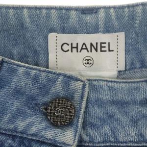 CHANEL P44333V32798 マトラッセ キルティングデニムパンツ ココマークボタン 34 水色