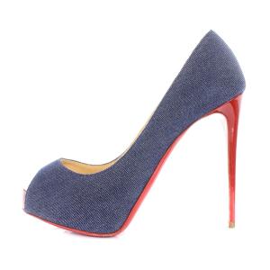 Christian Louboutin パンプス オープントゥ デニム生地 ハイヒール 35 ブルー